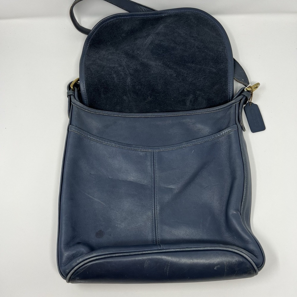Vintage Coach 4115 Whitney Flap Crossbody Shoulder Bag Blue Leather Brass USA - Picture 3 of 16